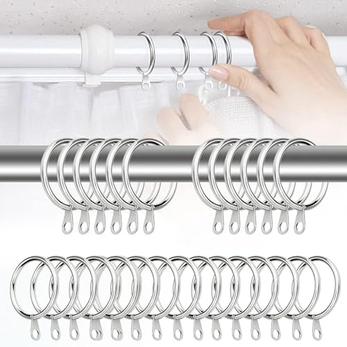 25 Pack Metal Curtain Rings, 3.0mm Wire & 25mm Inner Diameter Curtain Pole Rings, Silver Drapery Hooks with Attachments, Premium Hanging Hardware for Window Poles & Shower Drapery Rods