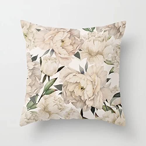 Kissenbezug 45x45 Vintage Beige Blume Pillow Cover Leinen Dekokissen Langlebig Sofakissen Waschbar Kissen Bett Couchkissen Kissenbezüge mit Reißverschluss Kissenhülle 45x45 Kopfkissenbezug 1er Set