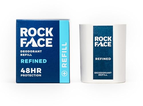 Rock Face 48Hr Natural Deodorant Refill Stick, Refined Scent, 40g | Aluminium-free underarm refill stick provides 48-hour natural odour protection. Gentle on skin, Sandalwood & Cedar