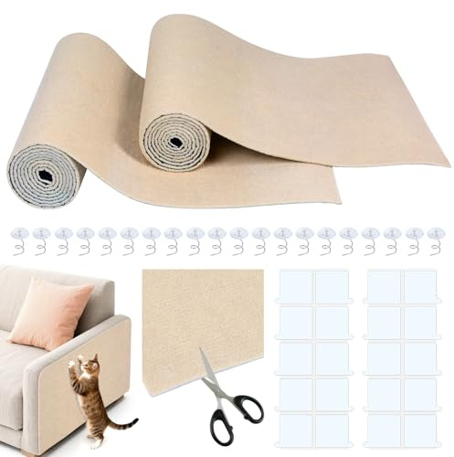 Qoosea Kratzmatte Selbstklebend 200cmx40cm, 2 Stück Selbstklebende Kratzmatte DIY Kratzschutz Katze Trimmbarer Kratzschutzmatte für Sofa Wand Kratzbrett, Katzenkratzbrett Katzen für Schützt Teppiche