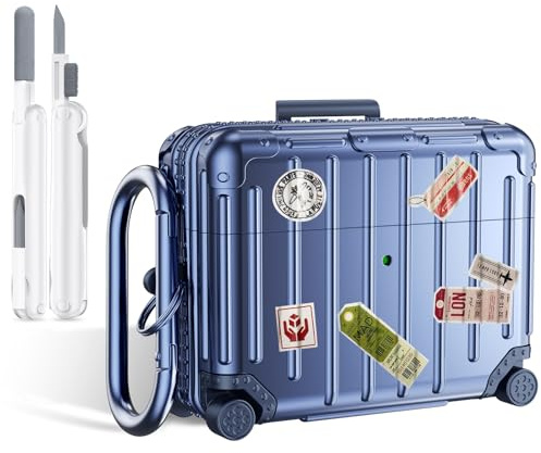 VISOOM für AirPods Pro 3 Hülle 2025 Lustiges Koffer Design TPU Schutzhülle | Stoßfestes AirPods Pro 3 Case mit Reinigungsset & Karabiner, Schutz Cover Zubehör für Damen Herren - Blau