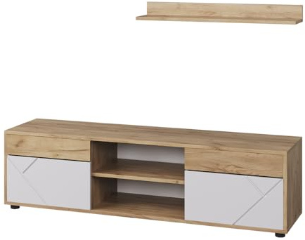 Vicco Conjunto de salón Berno, Oro Potencia Roble/Blanco | 2 partes, para almacenar accesorios multimedia y exhibir decoración