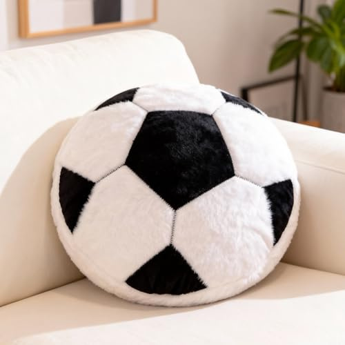 Wapasezyar Plüsch Ball Kissen, Flauschiges Ball als Weicher Sportball Sitzkissen, Kreative Dekoration für Zimmer, Geburtstag Party Geschenke, 35x35cm (Fußballkissen)