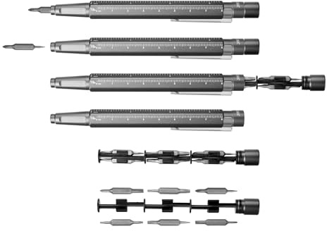 TROIKA Bit Stift mit 12 verschiedenen Präzisions-Bits CONSTRUCTION TOOL 13 platzsparende Aufbewahrung im Stiftgehäuse mit magnetischer Spitze zur sicheren Fixierung der Bits, Aluminium titanfarben