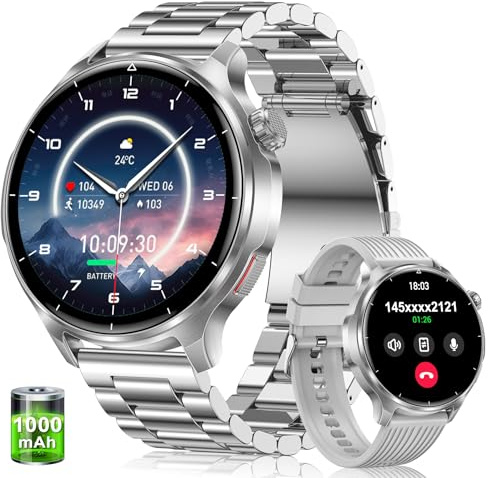 Fitdafit Smartwatch Uomo con Chiamate Bluetooth,1000mAH Batteria,1.52 HD
