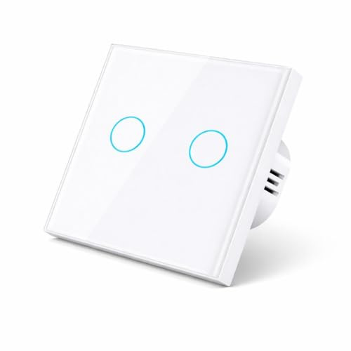Interruptor Táctil de Luz de Dos Vías, Blanco, 1 Unidad | Panel de Vidrio Templado, Indicador LED, Control de Dos Circuitos