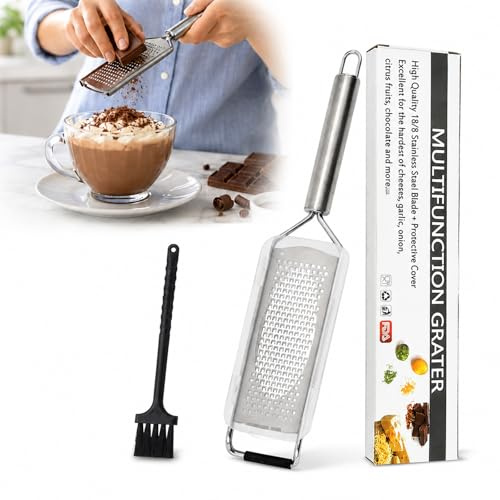 Premium Stainless Steel Cheese Grater & Lemon Zester Shredder - Large Multi-Colour Box Set with Protective Cover & Cleaning Brush for Garlic Ginger Chocolate Kitchen Tools
