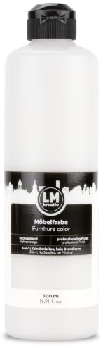 LM-Kreativ Möbelfarbe 500ml, Weiß wie Kreide | Hochdeckende Möbellack für Innen- und Außenbereich, Möbelfarbe ohne Schleifen, Küchenfarbe/Küchenfront Farbe