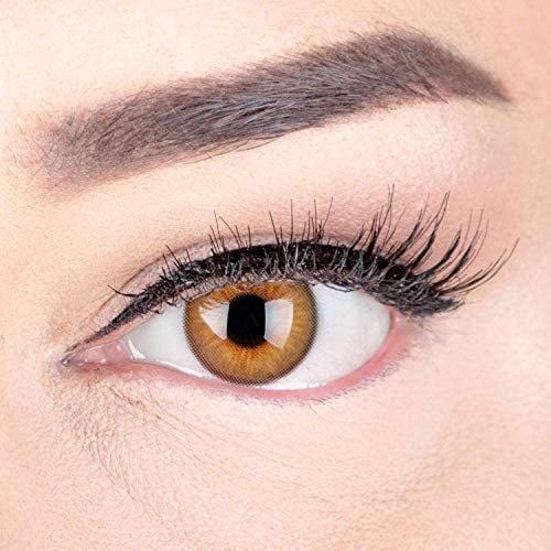 Sehr stark deckende und natürliche Braune Kontaktlinsen SILIKON COMFORT NEUHEIT farbig 'Elly Brown' + Behälter von GLAMLENS - 1 Paar (2 Stück) - DIA 14 mm - ohne Stärke 0.00