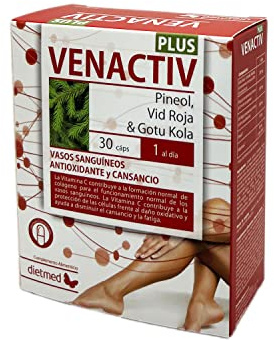 Venactiv con centella, rusco y vid roja, 30 cápsulas, DietMed | Piernas ligeras - Centella asiática - Rusco y vid roja - Pineol - Vitamina C antioxidante