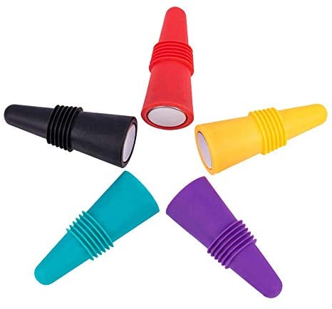 Rmeet Tapones de Vino,Silicona Tapones para Botellas Colores 5 Pack Reutilizables Tapones de Silicona con Tornillo para Preservar Cerveza Champaña Bebida Alcohol