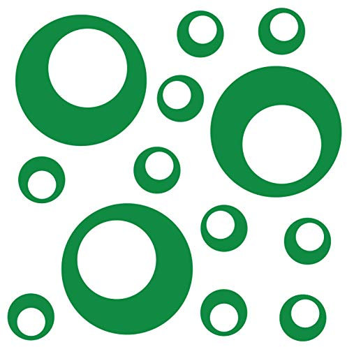 kleb-Drauf® | 13 Retro-Punkte | Grün - matt | Wandtattoo Wandaufkleber Wandsticker Aufkleber Sticker | Wohnzimmer Schlafzimmer Kinderzimmer Küche Bad | Deko Wände Glas Fenster Tür Fliese