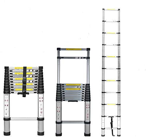 Escalera telescópica de aluminio de 11 peldaños de 10,5 pies, escalera telescópica certificada EN131