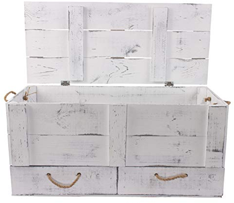 1x Graue Vintage Holztruhe mit Schubladen und Kordeln, Couchtisch/Spielzeugtruhe/für Bettzeug, neu, 85 x 39 x 40 cm