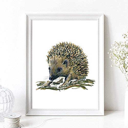 Din A4 Kunstdruck ohne Rahmen - Junger Igel - Aquarell Natur Wildtier Wald Druck Bild