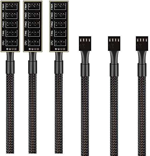 RUNCCI-YUN 3Pack PWM Fan Hub PC Computer Case Fans Splitter, The 5-Port PWM Fan Splitte Hub Adapter Cable, for 12V Desktop Computer Cooler Case Fans 4-Pin & 3-Pin 14 inches