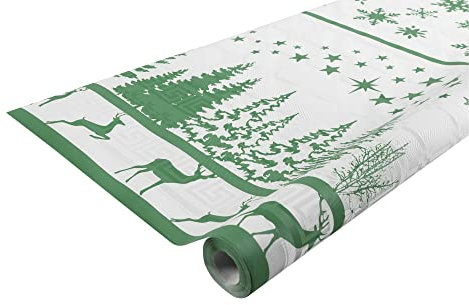Pronappe - Réf. R480683I - 12 nappes jetables papier damassé en rouleau 6 M de long X 1,18 M de large - Papier damassé au motif universel chic et classique - Décor Noël vert sapin