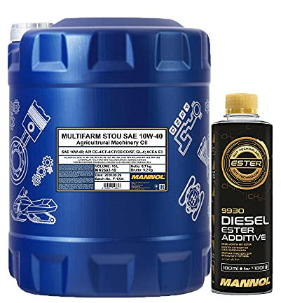 MANNOL 10l, 2502 Multifarm STOU 10W-40 + Anti-Verschleiß-Reinigung-Additiv - Dieselzusatz 250ml
