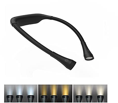 TINYOUTH Schwarze Hals Buchlampe, 4 LEDS 2000mAh Wiederaufladbar led Leselampe Dimmbar mit 3 Lichtmodi, Handarbeitslampe für Buch Stricken Reparatur Nähen Handwerk Angeln