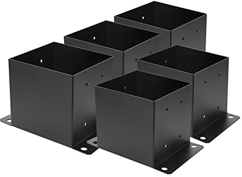 6 x 6 Pfostensockel, 5 Stück, innere Größe 14 x 14 cm, Deckpfostenbasis, robuste schwarze pulverbeschichtete Pfostenträger, für Pavillon-Deck, Geländerstütze, Bodenplatte, Stützbolzen (5 Stück)