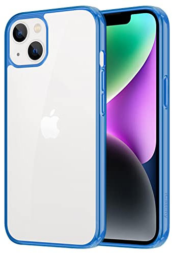 iCatchy for iPhone 14 Case 6.1-Inch, Shockproof Bumper Phone Cover, Anti-Yellowing Clear Back Compatible with iPhone 14 (Blue)