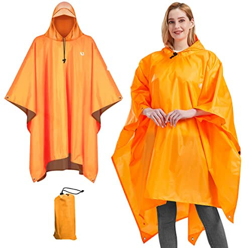 UNIQUEBELLA Regenponcho Regenjacke, 3 in 1 Mehrzweck Poncho Leicht Regenmantel Wasserdicht mit Kapuze - Wiederverwendbar Camping Zelt Campingdecke für Damen/Herren Outdoor Wandern Angeln