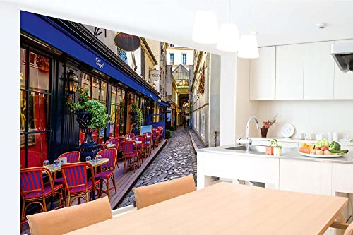 Vlies Fototapete CAFE IN PARIS 375 x 250 cm (inkl. Kleister) - Vlies Tapete, Wandtapete, Wandbilder - Tapete für Wohnzimmer Schlafzimmer, Büro, Küche - Montagefertig