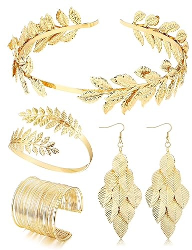 Diamday Grecian Goddess Kostüm Zubehör Set für Frauen Blatt Stirnband Spule Oberarm Armband Ohrringe für Hochzeit Toga Party