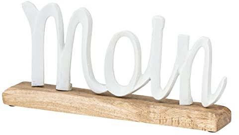 levandeo Moin Schriftzug Weiß L33cm Metall Mango Holz Deko Aufsteller Tischdeko Wohndekoration Norddeutsch Geschenk