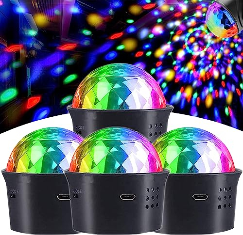 Mini Discokugel Licht,Tragbar Mini Auto LED Disco Party Light DJ Ball Partylicht mit Wiederaufladbar Akku,USB Stimme Steuerung Discokugel Bühnenbeleuchtung für Kinder Geburtstag Party Home (4-Pcs)