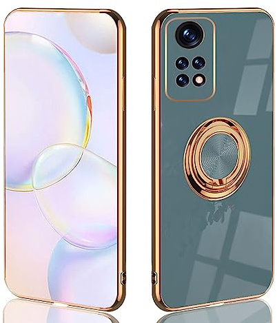UPLAI Stilvoll Hülle für Xiaomi Redmi Note 12 Pro 4G, Slim Stoßfest Galvanik-Design Handyhülle Case mit Ringhalter, Sanft TPU Silikon Bumper Schutzhülle Cover.Grau