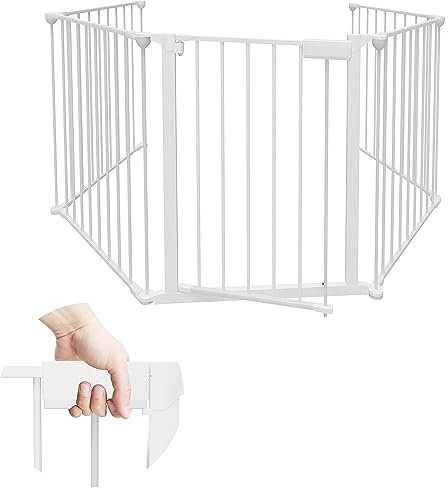 Daromigo Rejilla Protectora para Chimenea con Puerta, 310 cm, Parque Infantil, Juego de 5 Unidades (65 x 75 cm), Color Blanco