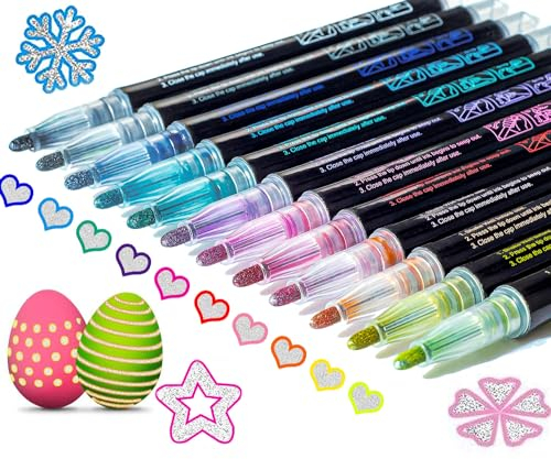 Glitter Pens 12 Metallic Outline Paint Markers Pens Early Christmas Presents Gifts Stocking Fillers Teenage Girls Stocking Stuffers Teen Girls Kids Gifts 7 8 9 10 11 12 Year Old Arts Crafts Supplies