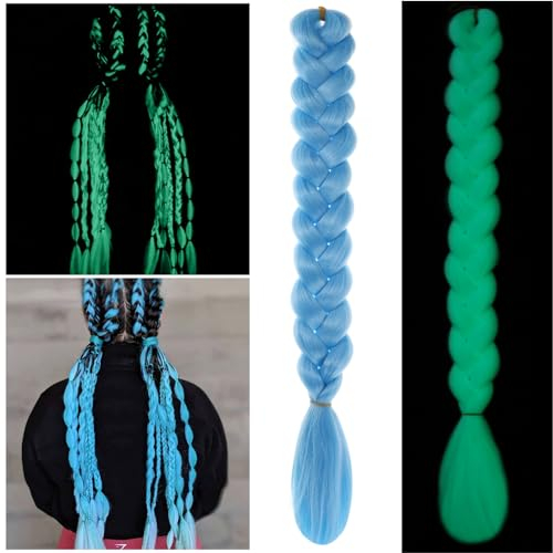Huiguli Braids Extensions, Leuchtend Kunsthaar zum Einflechten, 60cm Haarsträhnen zum Einflechten, Fluoreszierend Braiding Crochet Hair, Afro Zopf Haaverlängerung für Festival (Blau)