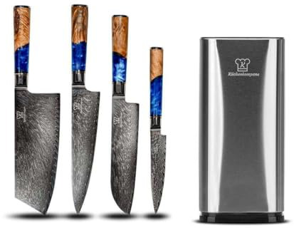 Küchenkompane – Edelstahl Messerset Damast mit Edelstahl Messerblock | 8-teiliges Küchenmesser Set | rostfrei & scharf | Designed in Germany