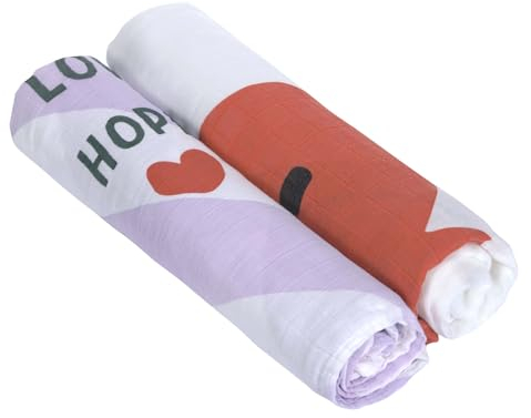 LÄSSIG Baby Puckdecke Spuckdecke Pucktuch Mulltuch 2er Set Baumwolle 120 x 120 cm/Heavenly Soft Swaddle XL Happy Rascals Heart