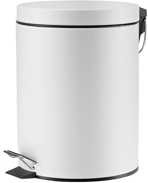 OKKO | Abfalleimer 5l | Sanft Schließender Mülleimer | Tretmülleimer unter Spüle | Mülleimer mit Deckel | Mülleimer Bad | Toiletteneimer, Badeimer | Mülleimer Kinderzimmer | Küchen Mülleimer Weiß