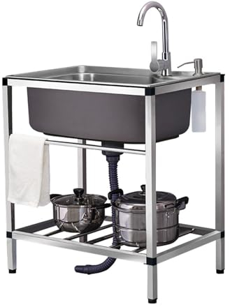 Lavello Cucin in Acciaio Inox Autoportante,Lavello in Acciaio Inox Autoportante con Banco da Lavoro Lavello da Pranzo Mobile Commerciale per Interni Esterni Spessore (Size : 68 * 44cm)