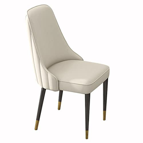 Esszimmerstühle, modern, PU-Leder, hohe Rückenlehne, gepolsterter weicher Sitz, Haushalts-Schreibtischstuhl, stabile Eisenkunst-Metallbeine (Farbe: Beige, Größe: Schwarze goldene Füße)
