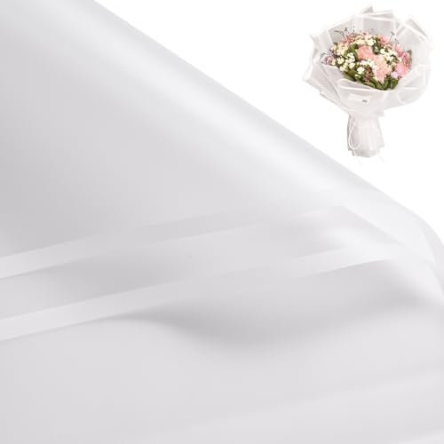 RUSPEPA 20 Sheets Flower Wrapping Paper, Waterproof Floral Bouquet Packing Paper, Florist Supplies for Birthday,Wedding and DIY Crafts - White
