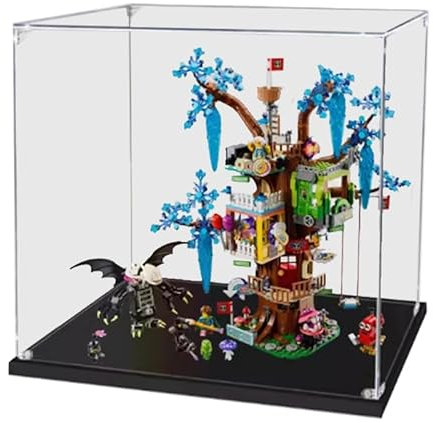 HCAEIOFJ Clear Acrylic Display Case for LEGO DREAMZzz 71461 Applicable for Fantastical Tree House Toy Display Box Gift(Display Case Only) (Black Bottom 3mm)