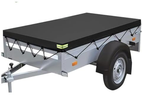 Anhängerplane Flachplane 214 x 122 x 13 cm Anhängerabdeckung PVC wasserdichte & reißfeste mit Planenseil Reflexstreifen Ösen für Stema BÖckmann PKW Hänger 750 kg