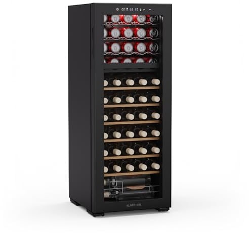 KLARSTEIN Bovella 55 Duo+ - Cantinetta per Vini, 55 Bottiglie, Doppia Temperatura 5-18°C, Touch Control, LED, Protezione UV, A Libera Installazione