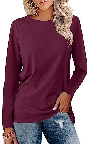 Women's Tops Long Sleeve Modest Jumpers Elegant Crewneck Tops for Women UK Basic Casual Tops Loose Modest Sweatshirt Autumn and Winter