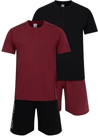 Mens 2 Pack Short Pyjamas Nightwear PJ Sets Twin Pack UK Sizes L XL XXL New (Blk/Bgn XL)
