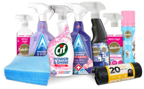 9 Piece Sunday Blitz Cleaning Bundle All-in-One Home Cleaning Kit Perfect for Kitchen Bathroom Windows & General Surfaces