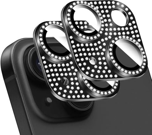 LucBuy 2 Pièces Protecteur D'objectif D'appareil Photo en Diamant Brillant pour iPhone, Métal 3D Strass Téléphone Décoré, Protection Complète Arrière Caméra Coque pour iPhone 11