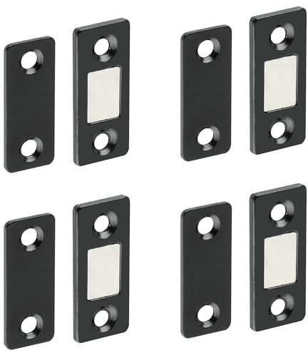 Mooche 4PCS Magnetic Door Catch Black, Ultra Thin Cabinet Magnetic Catch for Cabinet Magnet, 40MM Cupboard Adhesive Magnetic Door Catch for Wardrobe Catch for Furniture Closet Cupboard Door Closing