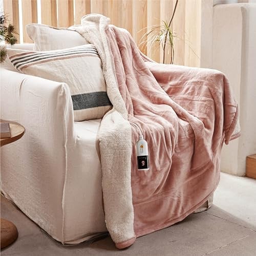 GOTCOZY Couverture Chauffante 130x160 cm - Couverture Électrique avec 10H Arrêt Automatique 9 Réglages de Température Protection Contre la Surchauffe Lavable en Machine certifié CE(Rose)