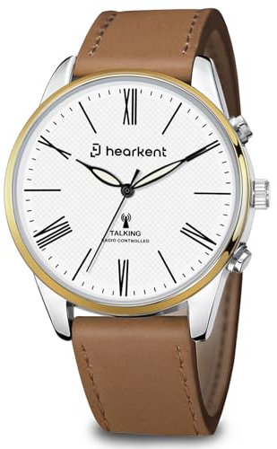 Hearkent Herren Sprechende Uhr,Senioren/Blinde Armbanduhr mit Deutscher Stimme,Sprechende Uhren mit großem Zifferblatt für sehbehinderte Menschen,Laut und Deutlich,Modisch und elegant(Braun)